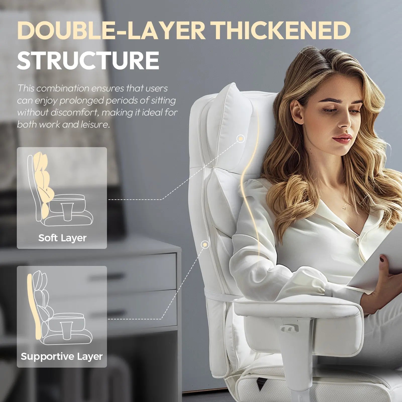 Luxurious White Leather Comfort Chair